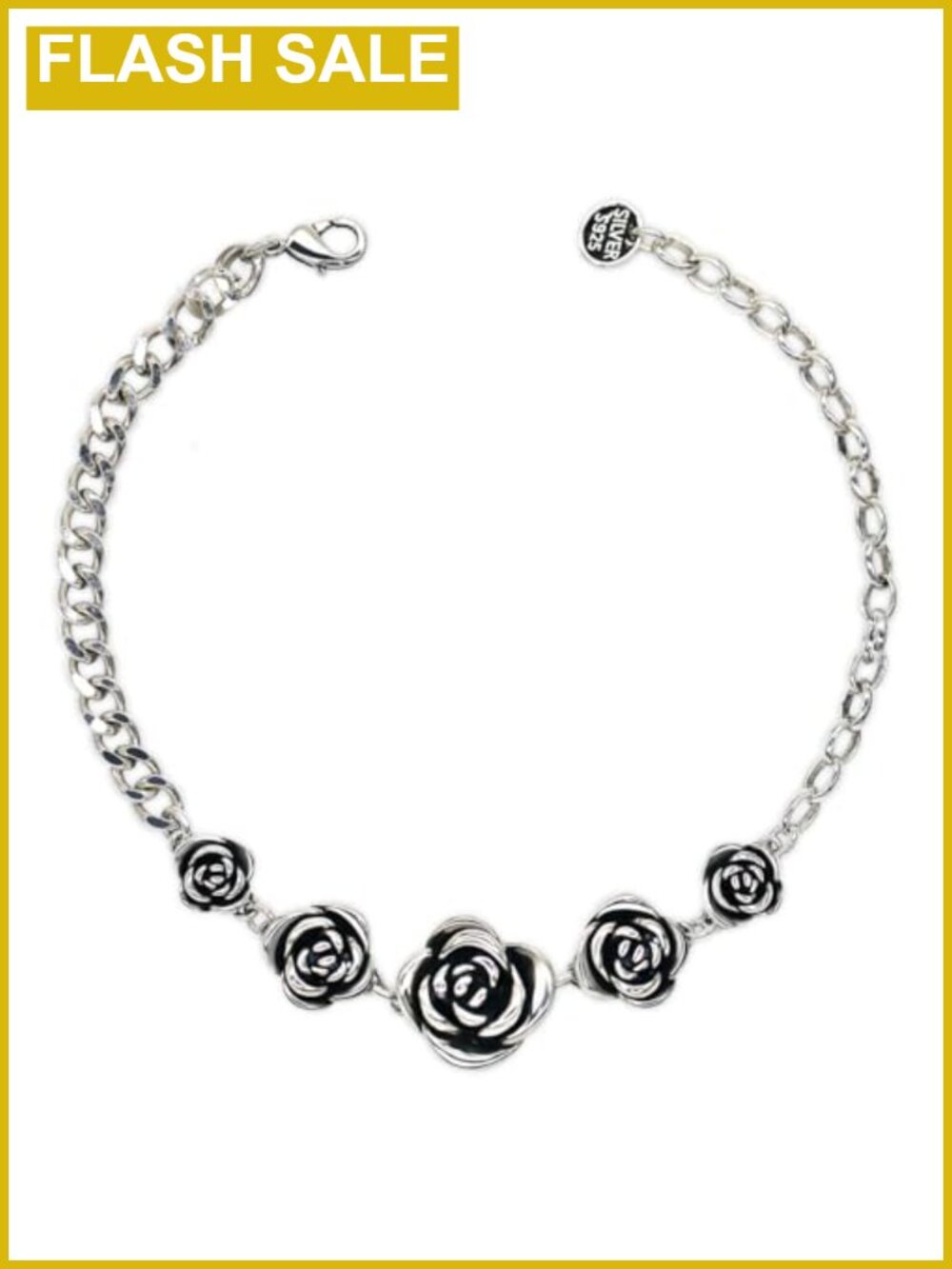Vintage Rose Flower Link Chain Bracelet Sterling Silver Women's Jewelry